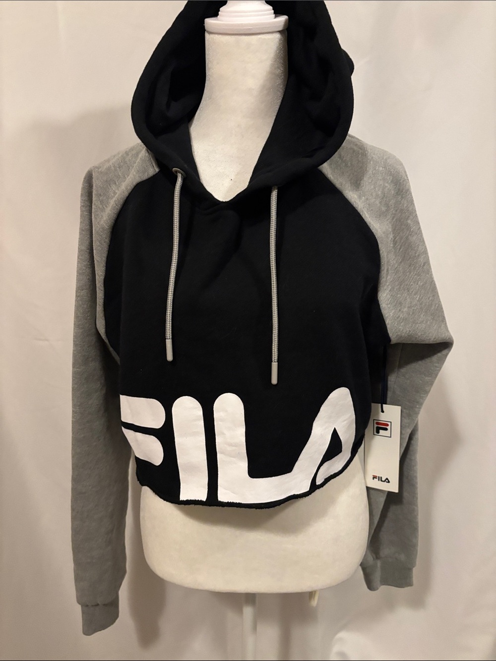 NWT FILA Black / Gray / White Hoodie Top  - size Large